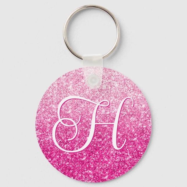Luxury Pink Glitter Gradient Monogram Key Ring (Front)
