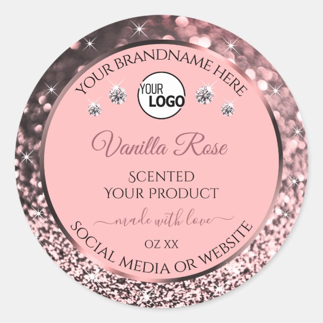 Luxury Pink Glitter Product Labels Logo Diamonds (Front)