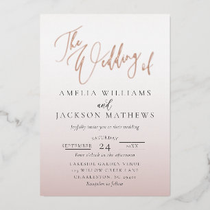 Luxury Pink Gold Foil Calligraphy Wedding Invitati