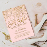 Luxury Pink Gold Glitter Fringe Curtain Sweet 16 Invitation<br><div class="desc">This glamourous and luxury Sweet Sixteen birthday party invitation is the perfect design for your young teenage girl's special event. It features a faux sparkly gold glitter fringe curtain with faux glitter typography on top of a simple blush pink background. It's an elegant, chic, trendy, and modern bling design with...</div>