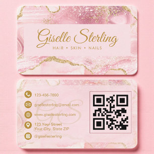 Luxury Pink & Gold Marble QR Code Business Card
