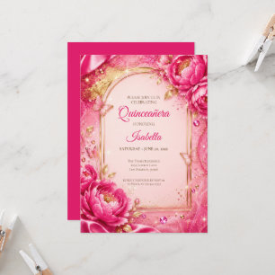 Luxury Pink Gold Princess Quinceañera Invitation