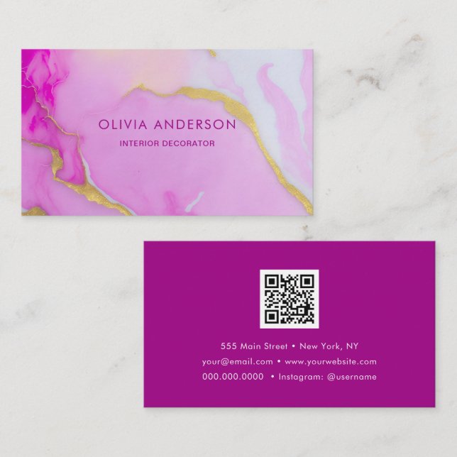 Luxury Pink Gold QR Code Fashion Trendy Modern Business Card (Front/Back)
