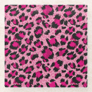 Luxury pink leopard, vintage pattern. glass coaster