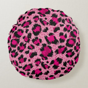 Luxury pink leopard, vintage pattern. round cushion