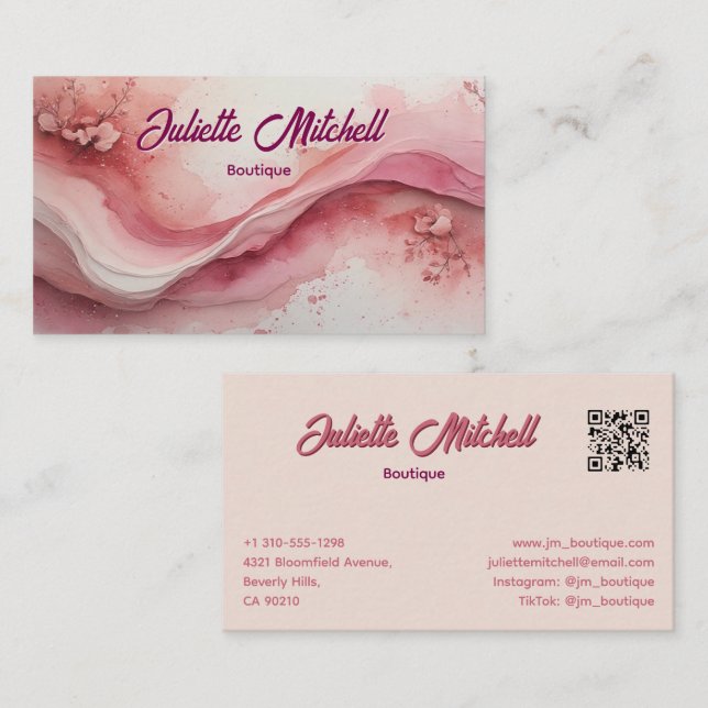 Luxury Pink Marble Agate Fluid Business Card (Front/Back)
