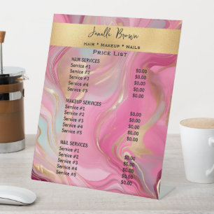 Luxury Pink Marble & Gold Beauty Salon Price List Pedestal Sign