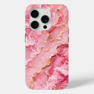 Luxury Pink Ocean Marble with Gold Veins iPhone 15 Pro Case