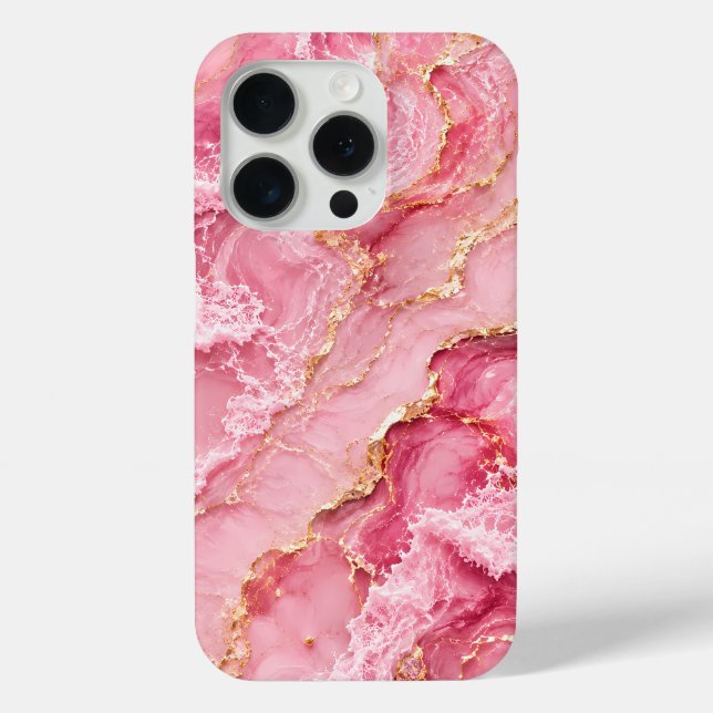 Luxury Pink Ocean Marble with Gold Veins Case-Mate iPhone Case (Back)
