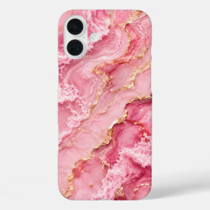 Luxury Pink Ocean Marble with Gold Veins iPhone 16 Plus Case