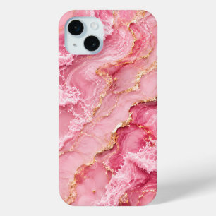 Luxury Pink Ocean Marble with Gold Veins iPhone 15 Mini Case