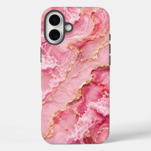 Luxury Pink Ocean Marble with Gold Veins iPhone 16 Plus Case