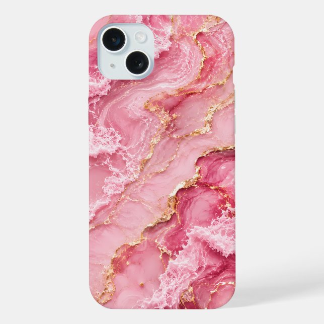 Luxury Pink Ocean Marble with Gold Veins iPhone Case (Back)
