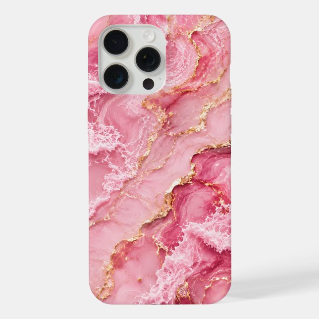 Luxury Pink Ocean Marble with Gold Veins iPhone Case (Back)