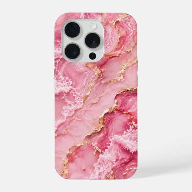 Luxury Pink Ocean Marble with Gold Veins iPhone Case (Back)