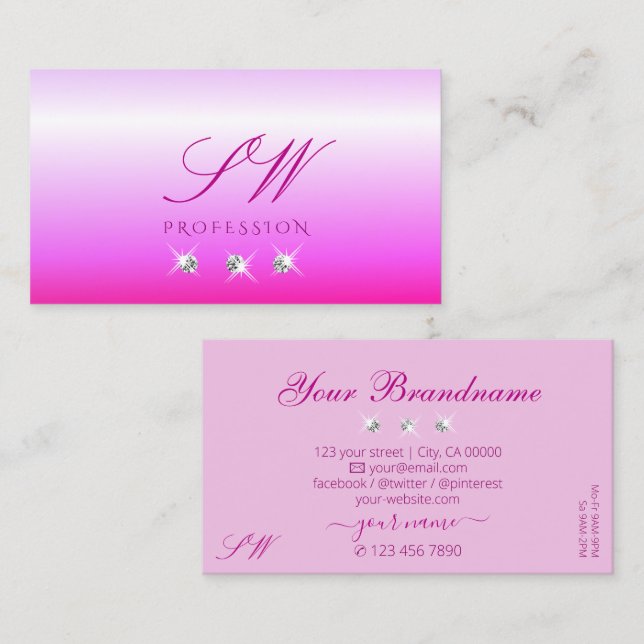 Luxury Pink Ombre Sparkling Diamonds Monogram Luxe Business Card (Front/Back)