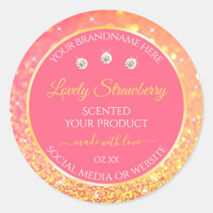 Luxury Pink Orange Glitter Product Packaging Label