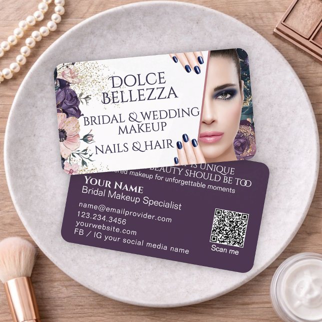Luxury Pink Purple Floral Bridal Makeup Artist Business Card (Creator Uploaded)
