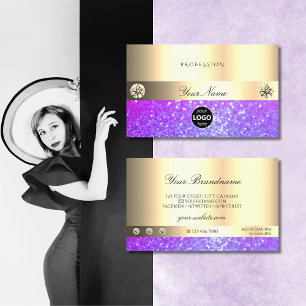 Luxury Pink Purple Glitter with Logo Luminous Gold Business Card