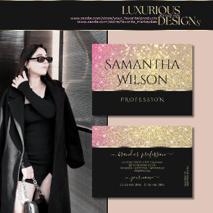 Luxury Pink Purple Gold Glitter Stars Black Golden Business Card