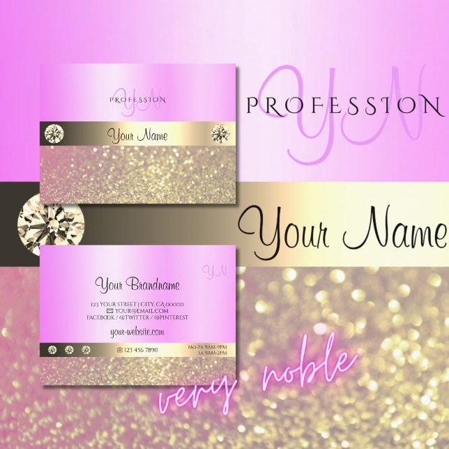 Luxury Pink Purple Gold Sparkling Glitter Monogram Business Card (Creator Uploaded)