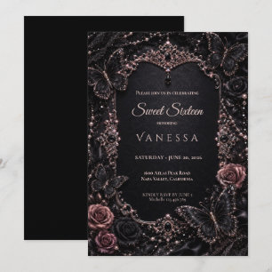 Luxury Pink Rhinestones Glitter Sweet 16 Invitation