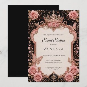 Luxury Pink Rhinestones Glitter Sweet 16 Invitation