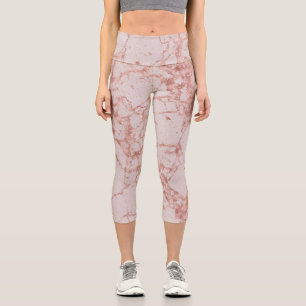 Luxury Pink Rose Blush Glitter Marble Capri Leggings