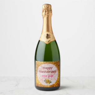 Luxury Pink Rose Blush Glitter Marble Customise Sparkling Wine Label