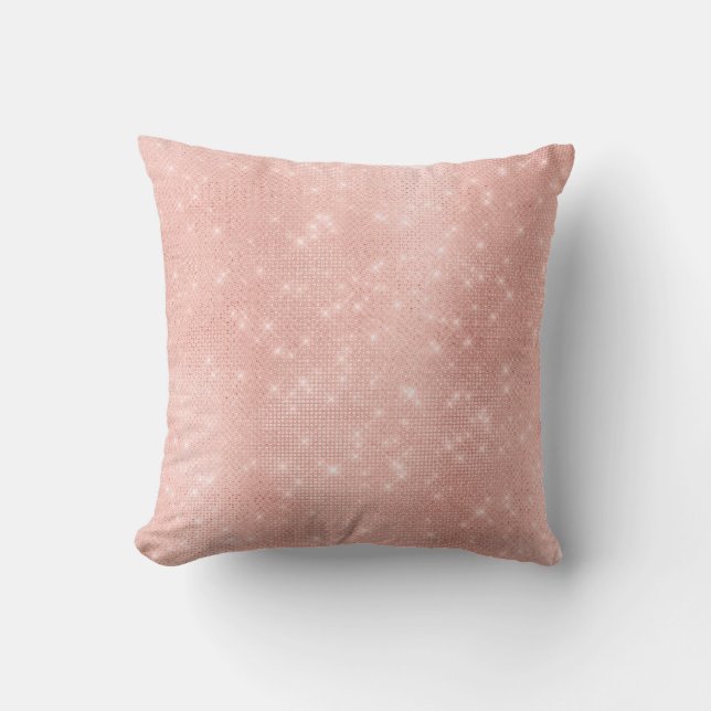 Luxury Pink Rose Gold Pink Metallic Sparkly Sequin Cushion (Front)