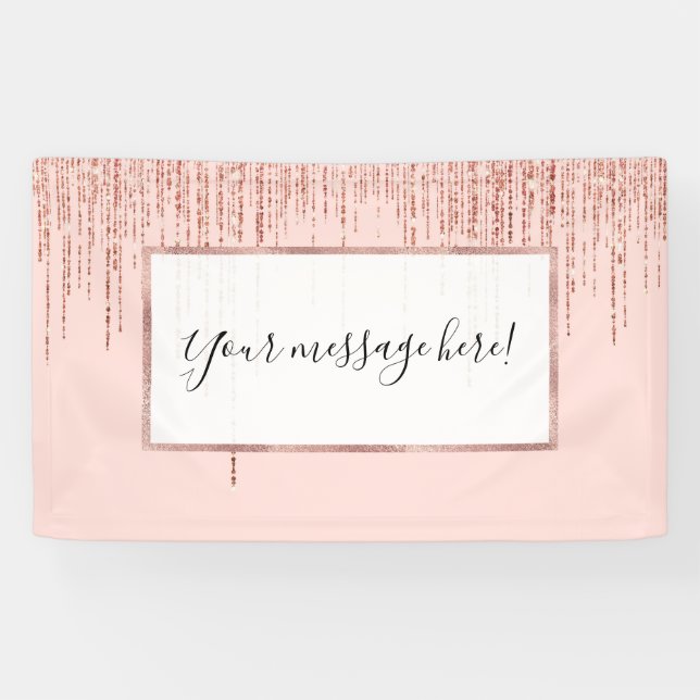 Luxury Pink Rose Gold Sparkly Glitter Fringe Banner (Horizontal)