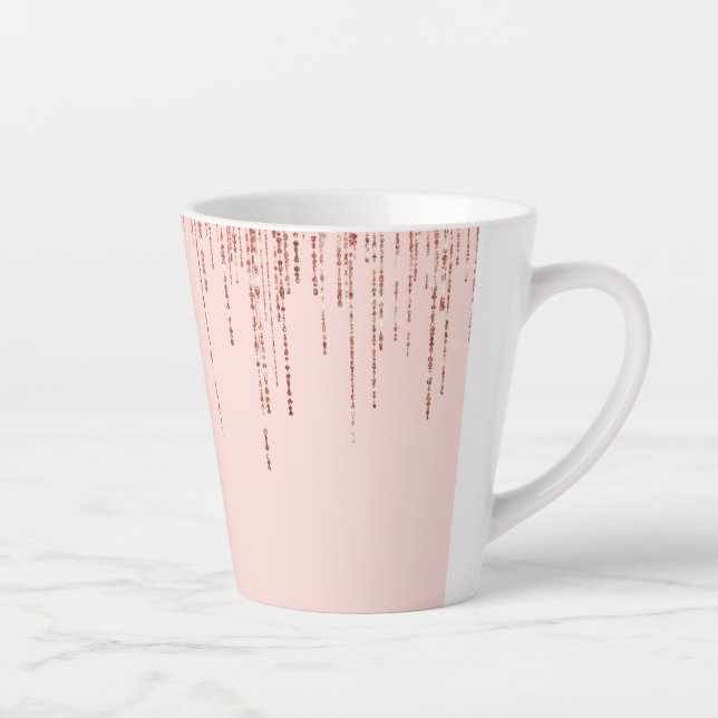 Luxury Pink Rose Gold Sparkly Glitter Fringe Latte Mug (Right)