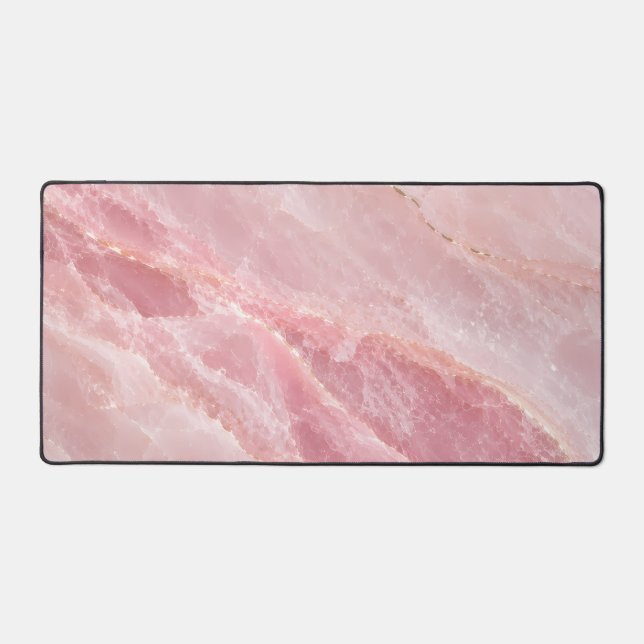 Luxury Pink Rose Quartz Marble Abstract Pattern Desk Mat (Front)