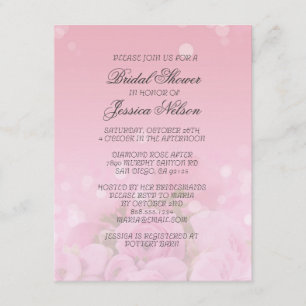 Luxury Pink Roses Bouquet Bridal Invitation