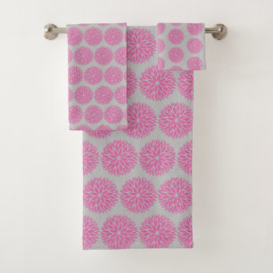 LUXURY PINK SILVER DAHLIA BATHROOM TOWEL SET