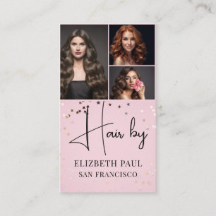 Luxury Pink Sparkling Glitter Hair Stylist 3 photo Business Card