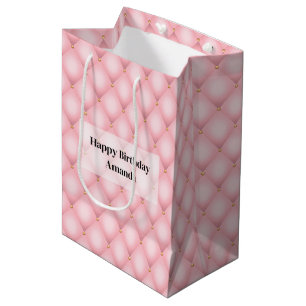 Luxury Pink Tufted Diamond Pattern Birthday Medium Gift Bag
