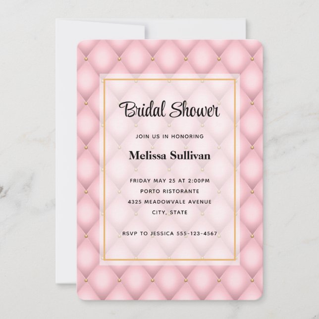 Luxury Pink Tufted Diamond Pattern Bridal Shower Invitation (Front)