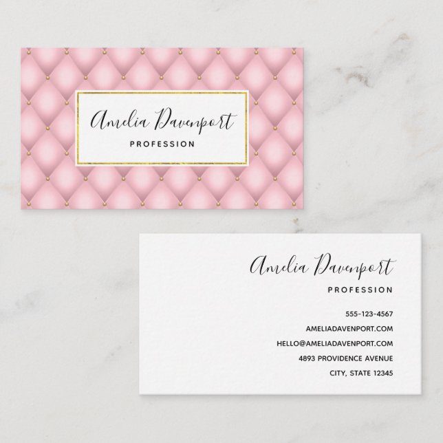 Luxury Pink Tufted Diamond Pattern Business Card (Front/Back)