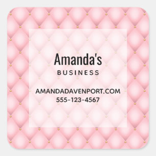 Luxury Pink Tufted Diamond Pattern Business Square Sticker