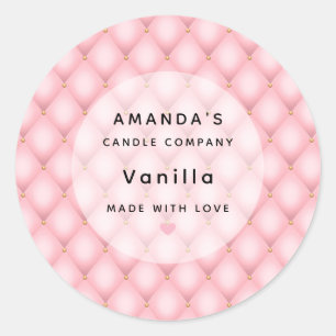 Luxury Pink Tufted Diamond Pattern Candle Business Classic Round Sticker