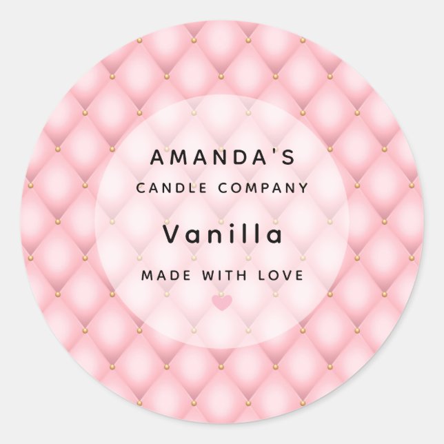 Luxury Pink Tufted Diamond Pattern Candle Business Classic Round Sticker (Front)