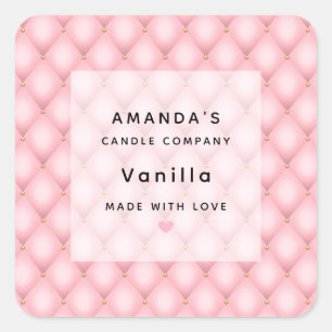 Luxury Pink Tufted Diamond Pattern Candle Business Square Sticker
