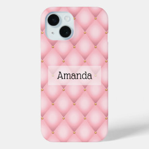 Luxury Pink Tufted Diamond Pattern iPhone 15 Case