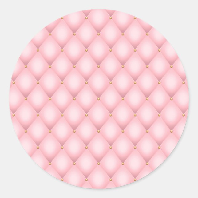 Luxury Pink Tufted Diamond Pattern Classic Round Sticker (Front)