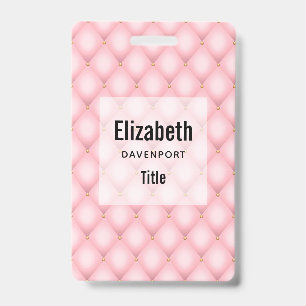 Luxury Pink Tufted Diamond Pattern ID Badge