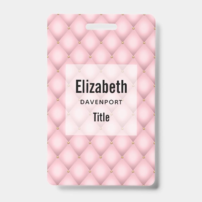 Luxury Pink Tufted Diamond Pattern ID Badge (Front)