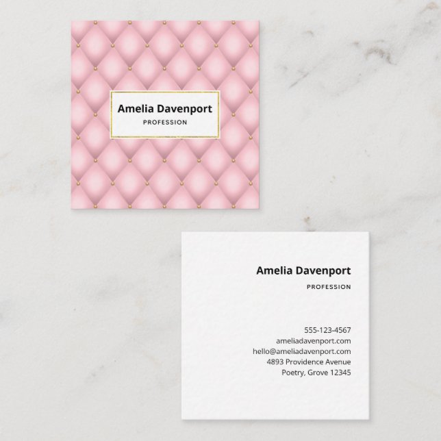 Luxury Pink Tufted Diamond Pattern Square Business Card (Front/Back)