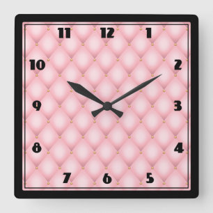 Luxury Pink Tufted Diamond Pattern Square Wall Clock