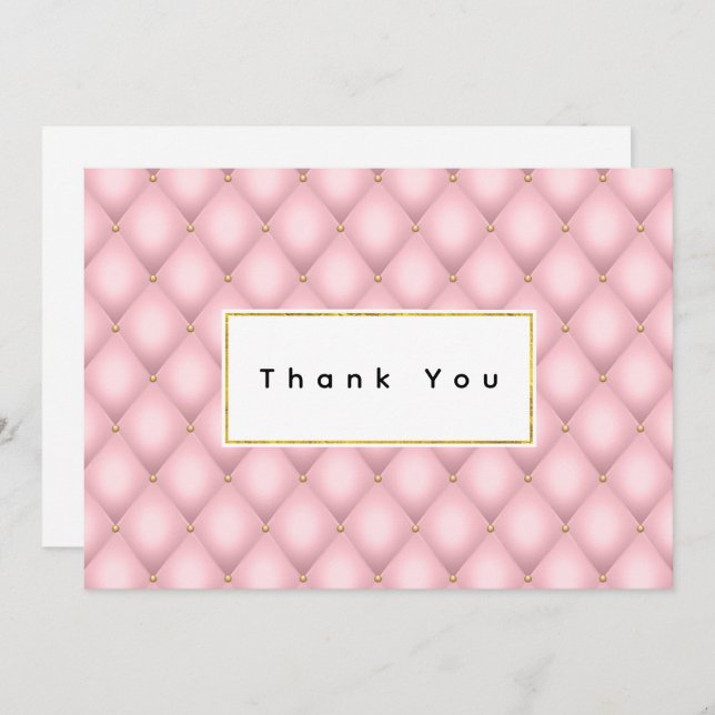 Luxury Pink Tufted Diamond Pattern Thank You Card (Front/Back)